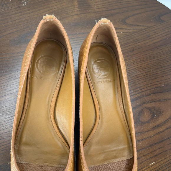 Tory Burch Shoes Women's 6.5M Brown Pebbled Leather Peep Toe Pump Wedge 11128602 - Picture 16 of 16